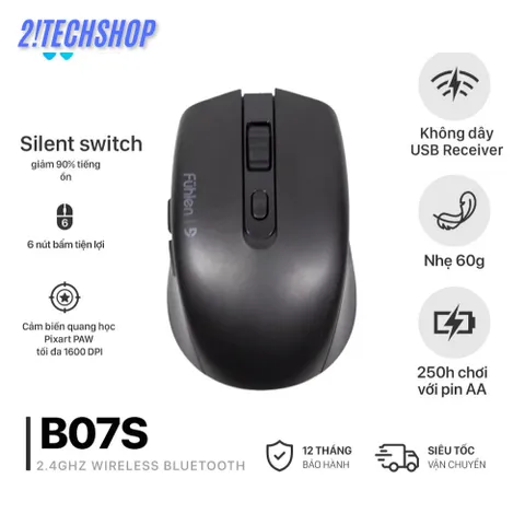 Chuột Không Dây Fuhlen B07S - Chuột Máy Tính Ergonomic 1600 DPI, Kết Nối 2.4GHz, Thích Hợp Cho Văn Phòng và Chơi Game