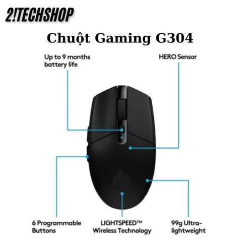Chuột Không Dây Gaming Logitech G304 HERO 12,000 DPI - Thiết Kế Ergonomic, Kết Nối USB, Thời Gian Sử Dụng Lên Đến 250 Giờ