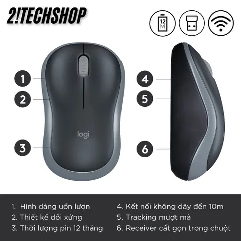 Chuột Không Dây Logitech M185 - Kết Nối USB Tiện Lợi Cho Văn Phòng & Laptop, Độ Phân Giải 1000DPI, Tặng Pin, Bảo Hành 12 Tháng
