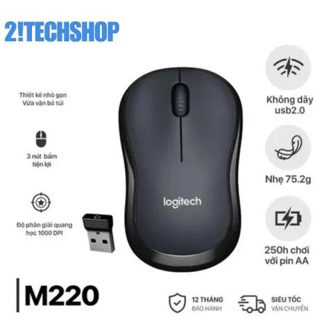 Chuột Không Dây Logitech M220 Silent - Chuột Văn Phòng Yên Tĩnh 2.4GHz, Thiết Kế Nhỏ Gọn, Tuổi Thọ Pin 18 Tháng