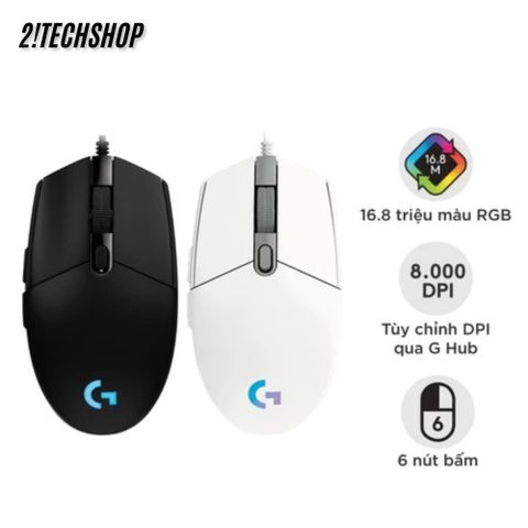 Chuột Gaming Logitech G102 Có Dây - RGB 8000DPI, Thiết Kế Công Thái Học, Đen/Trắng - Chuột Chơi Game Chính Hãng