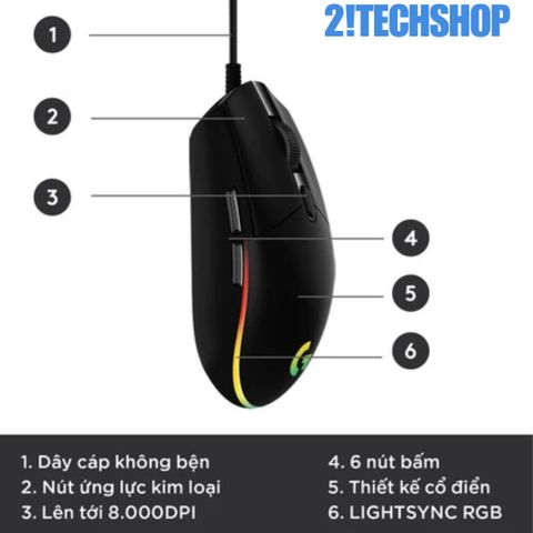 Chuột Gaming Logitech G102 Có Dây - RGB 8000DPI, Thiết Kế Công Thái Học, Đen/Trắng - Chuột Chơi Game Chính Hãng