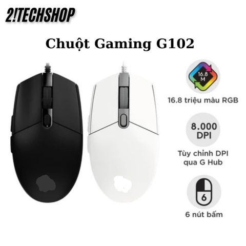 Chuột Gaming Có Dây Logitech G102 Đen - 8000 DPI, Đèn RGB Tùy Chỉnh, Thiết Kế Ergonomic, Kết Nối USB 2.4GHz, Chất Lượng OEM