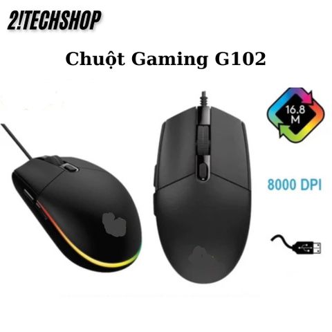 Chuột Gaming Có Dây Logitech G102 Đen - 8000 DPI, Đèn RGB Tùy Chỉnh, Thiết Kế Ergonomic, Kết Nối USB 2.4GHz, Chất Lượng OEM