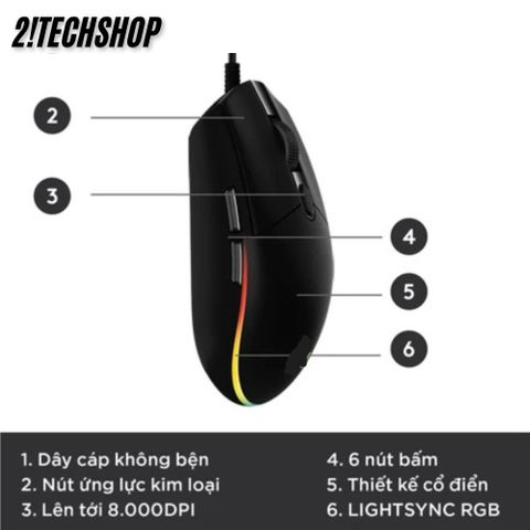 Chuột Gaming Có Dây Logitech G102 Đen - 8000 DPI, Đèn RGB Tùy Chỉnh, Thiết Kế Ergonomic, Kết Nối USB 2.4GHz, Chất Lượng OEM