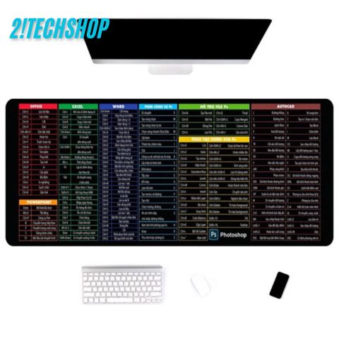 Lót Chuột Văn Phòng 3 Li Siêu Dày Bo Viền 70x30cm - Bàn Di Chuột Phím Tắt OFFICE, PhotoShop, AutoCad Cho Dân Văn Phòng