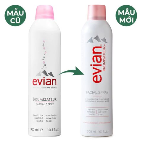 Xịt Khoáng Dưỡng Ẩm Evian Facial Spray 300mL - Nước Khoáng Tự Nhiên, Pháp, Dưỡng Da Mịn Màng, Phù Hợp Mọi Loại Da