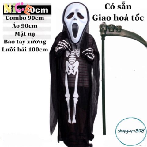 Bộ Trang Phục Hóa Trang Thần Chết Cho Trẻ Em - Áo Bộ Xương, Mặt Nạ & Lưỡi Hái Halloween, Đẹp & Thoải Mái