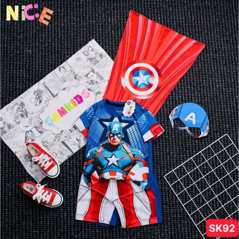 Bộ Trang Phục Siêu Anh Hùng Captain America - Áo Choàng & Mặt Nạ An Toàn Cho Trẻ Em Từ 12-40kg, Đồ Hóa Trang Độc Đáo