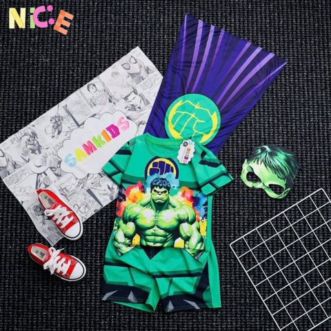 Bộ Trang Phục Siêu Anh Hùng Captain America - Áo Choàng & Mặt Nạ An Toàn Cho Trẻ Em Từ 12-40kg, Đồ Hóa Trang Độc Đáo