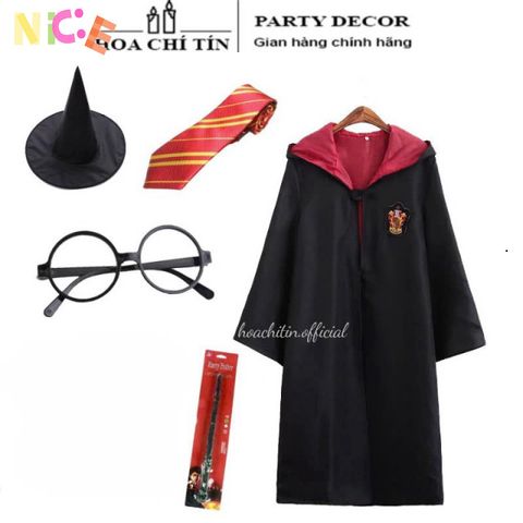 Bộ Trang Phục Phù Thủy Harry Potter Gryffindor - Áo Choàng, Cà Vạt, Gậy Phát Sáng, Kính và Nón Dành Cho Bé - Đồ Hóa Trang Lễ Hội