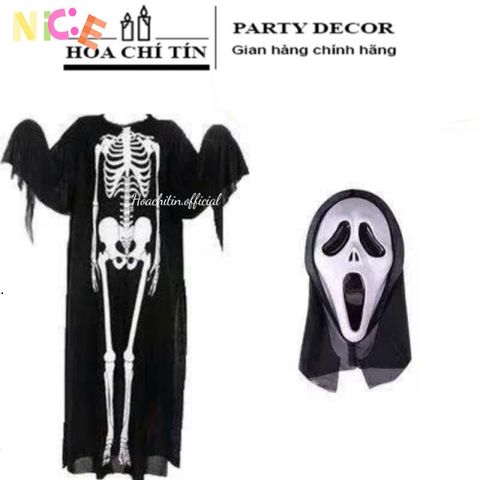 Áo Choàng Xương Thần Chết Halloween - Bộ Trang Phục Kèm Găng Tay và Mặt Nạ Hóa Trang Độc Đáo cho Tiệc Tùng