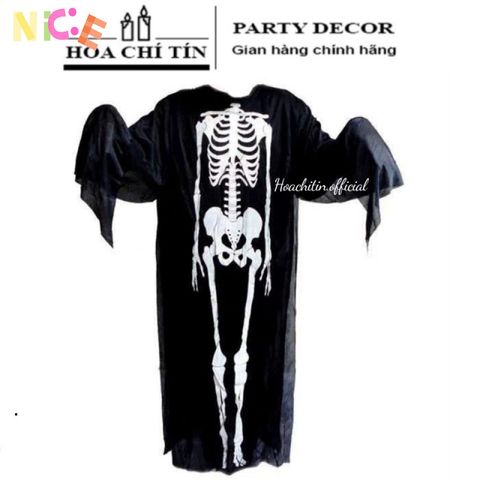 Áo Choàng Xương Thần Chết Halloween - Bộ Trang Phục Kèm Găng Tay và Mặt Nạ Hóa Trang Độc Đáo cho Tiệc Tùng