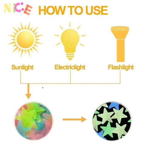 Bộ 100 Decal Dạ Quang Ngôi Sao Màu Sắc - Dán Tường Trang Trí Phòng Ngủ Trẻ Em, Phát Sáng Lung Linh Ban Đêm