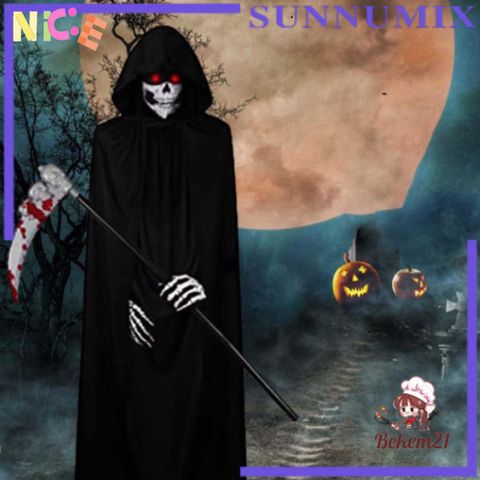 Bộ Hóa Trang Thần Chết Halloween Độc Đáo - Áo Choàng Có Mũ, Găng Tay Xương & Phụ Kiện Tạo Nên Phong Cách Kinh Dị ấn Tượng