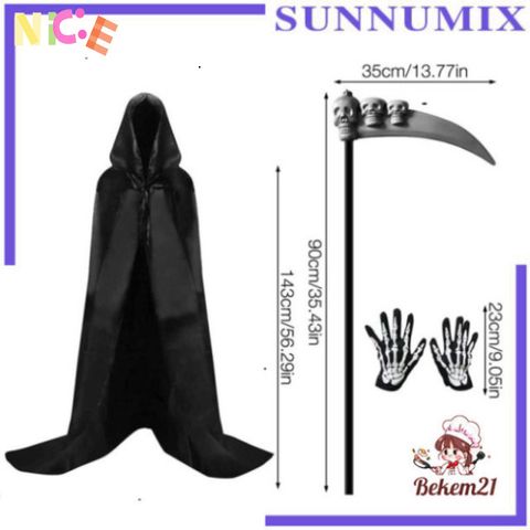 Bộ Hóa Trang Thần Chết Halloween Độc Đáo - Áo Choàng Có Mũ, Găng Tay Xương & Phụ Kiện Tạo Nên Phong Cách Kinh Dị ấn Tượng
