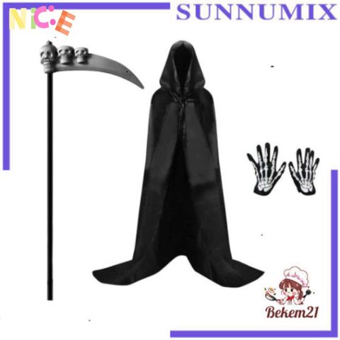 Bộ Hóa Trang Thần Chết Halloween Độc Đáo - Áo Choàng Có Mũ, Găng Tay Xương & Phụ Kiện Tạo Nên Phong Cách Kinh Dị ấn Tượng