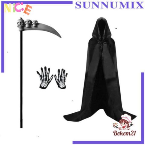 Bộ Hóa Trang Thần Chết Halloween Độc Đáo - Áo Choàng Có Mũ, Găng Tay Xương & Phụ Kiện Tạo Nên Phong Cách Kinh Dị ấn Tượng