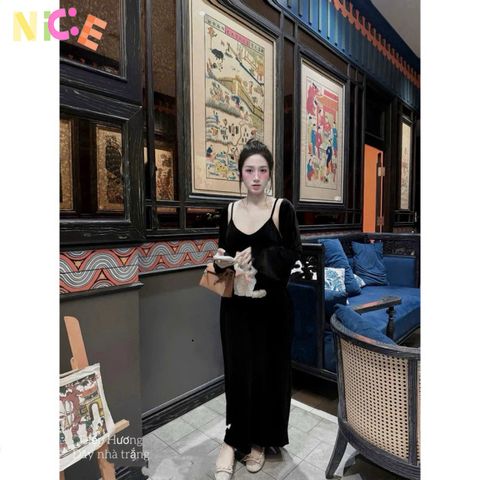 Bộ Váy Nhung Dễ Thương Thêu Mèo Kèm Áo Choàng - Thời Trang Nữ Phong Cách Kawaii, Mặc Dạo Phố, Gợi Ý Quà Tặng Hấp Dẫn