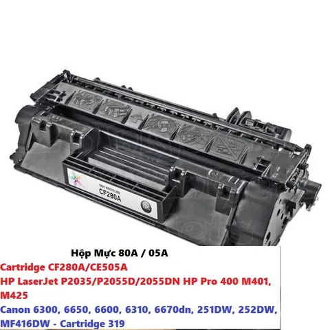 Hộp Mực 80A/05A - Cartridge HP CF280A/CE505A Cho Máy In LaserJet P2035/P2055DN và Canon 6300, 6650, Chất Lượng Cao, In Nét Rõ