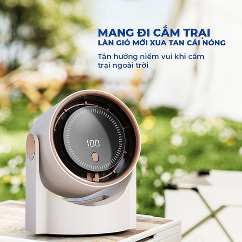 Quạt Cầm Tay Circulating Fan - 100 Cấp Độ Gió, Pin Lớn 8-12 Giờ, Chip Bảo Vệ Thông Minh, Màn Hình LED Tiện Lợi