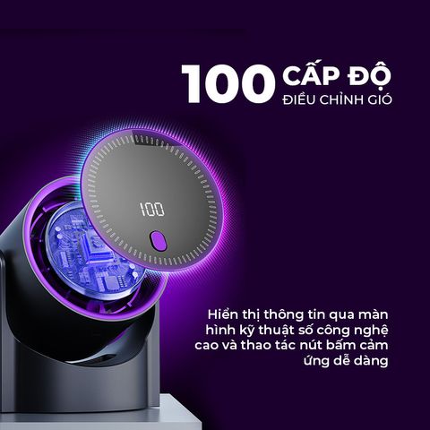 Quạt Cầm Tay Circulating Fan - 100 Cấp Độ Gió, Pin Lớn 8-12 Giờ, Chip Bảo Vệ Thông Minh, Màn Hình LED Tiện Lợi