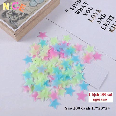 Bộ 100 Ngôi Sao Dạ Quang 5 Cánh - Trang Trí Phòng Ngủ, Bàn Học, Phát Sáng Trong Đêm, Tạo Không Gian Huyền Ảo