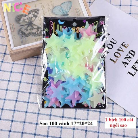 Bộ 100 Ngôi Sao Dạ Quang 5 Cánh - Trang Trí Phòng Ngủ, Bàn Học, Phát Sáng Trong Đêm, Tạo Không Gian Huyền Ảo