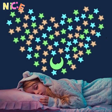Bộ 100 Miếng Decal Ngôi Sao Dạ Quang ZIOOTTEN - Trang Trí Phòng Ngủ Trẻ Em Phát Sáng Trong Bóng Tối, An Toàn, Dễ Dán