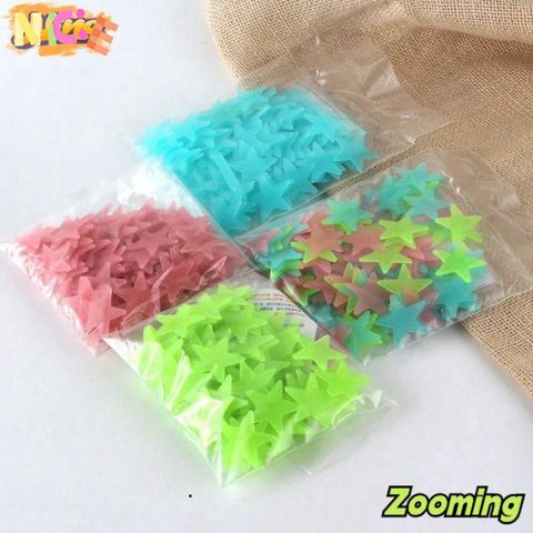 Bộ 100 Decal Dính Phát Sáng Dạ Quang Ngôi Sao Nhiều Màu - Trang Trí Tường Sáng Tạo Cho Phòng Ngủ Trẻ Em