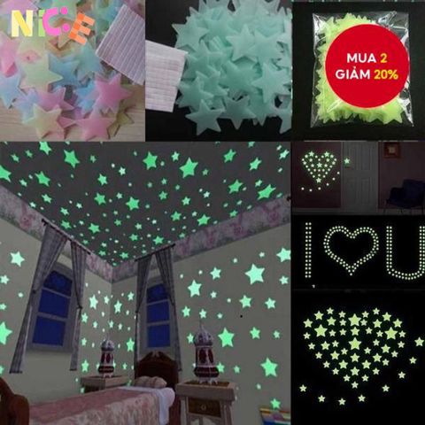 Bộ 100 Ngôi Sao Dán Tường Phát Sáng Rực Rỡ - Trang Trí Phòng Ngủ Bé Với Đèn Dạ Quang, Thiết Kế Huyền Ảo, DIY Thú Vị