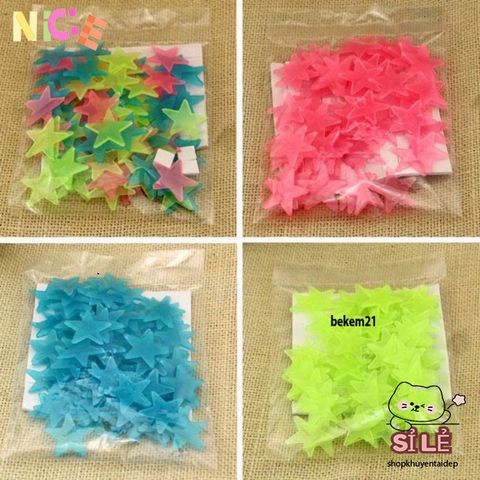 Bộ 100 Ngôi Sao Phát Sáng Dạ Quang - Nhãn Dán Tường Trang Trí Phòng Ngủ Trẻ Em, Chiếu Sáng Trong Bóng Tối, 4 Màu Rực Rỡ