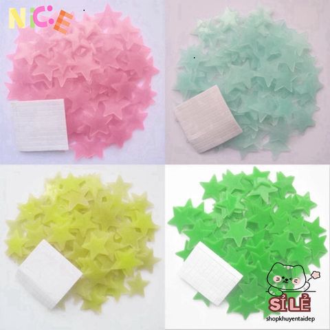 Bộ 100 Ngôi Sao Phát Sáng Dạ Quang - Nhãn Dán Tường Trang Trí Phòng Ngủ Trẻ Em, Chiếu Sáng Trong Bóng Tối, 4 Màu Rực Rỡ