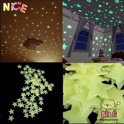 Bộ 100 Ngôi Sao Phát Sáng Dạ Quang - Nhãn Dán Tường Trang Trí Phòng Ngủ Trẻ Em, Chiếu Sáng Trong Bóng Tối, 4 Màu Rực Rỡ