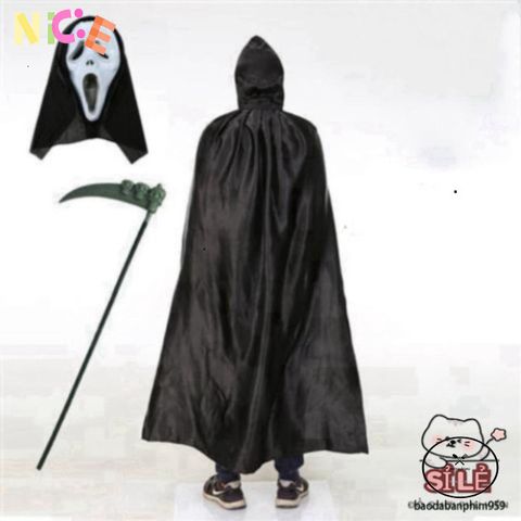 Bộ Hóa Trang Halloween Thần Chết - Áo Choàng Bí Ẩn, Mặt Nạ Ma Quái & Lưỡi Hái Duy Nhất Cho Tiệc Tùng, Tạo Dựng Phong Cách Mới!