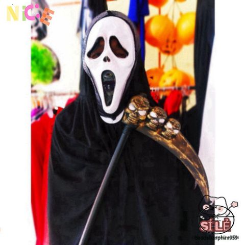 Bộ Hóa Trang Halloween Thần Chết - Áo Choàng Bí Ẩn, Mặt Nạ Ma Quái & Lưỡi Hái Duy Nhất Cho Tiệc Tùng, Tạo Dựng Phong Cách Mới!
