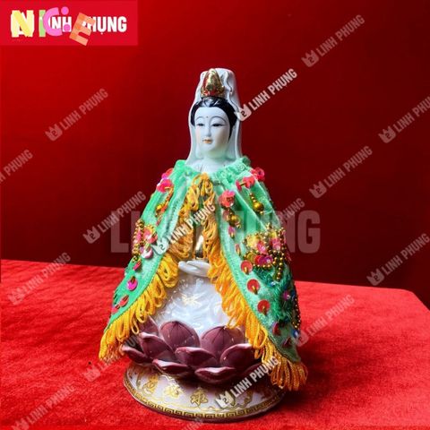Áo Choàng Quan Âm Nhung Mịn Đính Cườm Họa Tiết Sen Trúc 20cm - Trang Trí Bàn Thờ Thần Thánh, Món Quà Lý Tưởng Dịp Lễ Hội