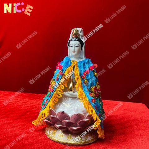 Áo Choàng Quan Âm Nhung Mịn Đính Cườm Họa Tiết Sen Trúc 20cm - Trang Trí Bàn Thờ Thần Thánh, Món Quà Lý Tưởng Dịp Lễ Hội