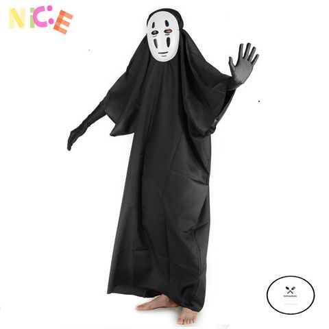 Bộ Đồ Ma Quái Vô Diện - Áo Choàng Đen Bí Ẩn và Mặt Nạ Cosplay Huyền Bí Cho Trẻ Em và Người Lớn