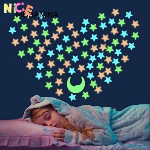 Bộ 100 Decal Dạ Quang Mobanina - Ngôi Sao Phát Sáng Trong Bóng Tối Trang Trí Phòng Trẻ Em, Nâng Cao Không Gian Sống Kỳ Diệu
