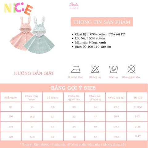 Áo Choàng Chống Nắng Tai Thỏ Hinata AC001 - Áo Khoác Bảo Vệ Cho Bé Ngày Hè - Chất Liệu Cotton Nhẹ, Thiết Kế Dễ Thương, Nhiều Màu Sắc