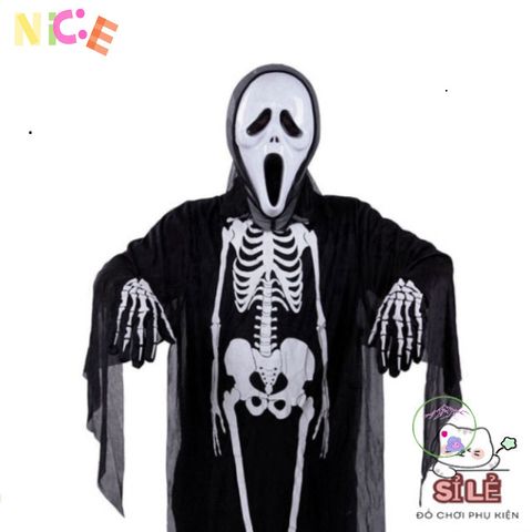 Bộ trang phục Halloween Thần Chết - Áo choàng, Mặt nạ, Lưỡi hái 1m và Găng tay cho bữa tiệc hóa trang, Lễ hội ma mị