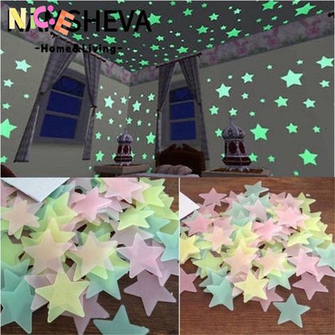 Bộ 100 Nhãn Dán Tường Dạ Quang NAMSHEVA - Ngôi Sao Nhiều Màu DIY Phát Sáng Trong Bóng Tối, Trang Trí Phòng Ngủ Bé An Toàn & Sáng Tạo