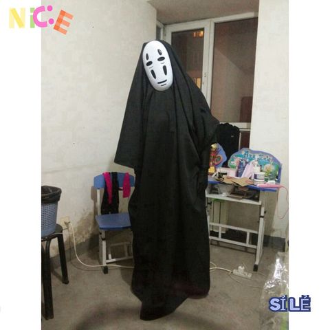 Bộ Hóa Trang Vô Diện Đen - Áo Choàng Huyền Bí và Mặt Nạ Nhựa Nhẹ Cho Tiệc Halloween và Lễ Hội, Nhiều Kích Cỡ Chọn Lựa