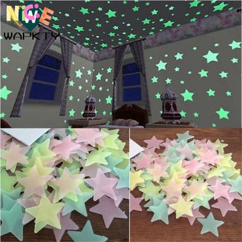 Bộ 100 Decal Ngôi Sao Dạ Quang Nhiều Màu cho Phòng Ngủ Trẻ Em - Trang Trí Tường Phát Sáng Trong Bóng Tối, An Toàn và Độc Đáo