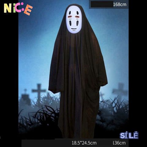 Bộ Trang Phục Vô Diện Halloween - Áo Choàng Đen & Mặt Nạ Nhân Vật Anime Huyền Bí, Nhiều Kích Thước Cho Trẻ Em & Người Lớn