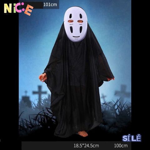 Bộ Trang Phục Vô Diện Halloween - Áo Choàng Đen & Mặt Nạ Nhân Vật Anime Huyền Bí, Nhiều Kích Thước Cho Trẻ Em & Người Lớn