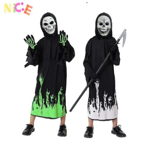 Bộ Trang Phục Hóa Trang Thần Chết Đen - Áo Choàng, Mặt Nạ, Găng Tay & Lưỡi Hái Halloween - Phong Cách Bí Ẩn, Độc Đáo