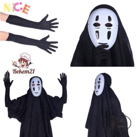 Bộ Trang Phục Vô Diện - Áo Choàng Đen & Mặt Nạ Bí Ẩn Cho Cosplay Anime, Phù Hợp Với Mọi Kích Cỡ Nam Nữ Trẻ Em