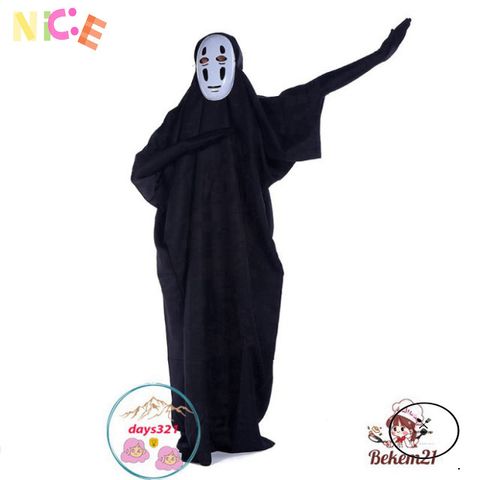 Bộ Trang Phục Vô Diện - Áo Choàng Đen & Mặt Nạ Bí Ẩn Cho Cosplay Anime, Phù Hợp Với Mọi Kích Cỡ Nam Nữ Trẻ Em